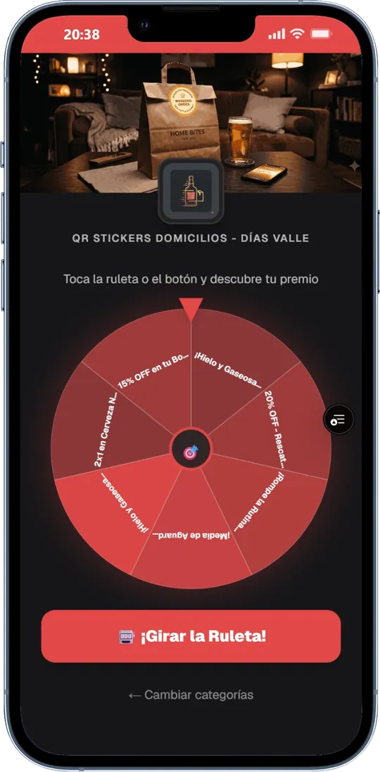 Ruleta de premios con la marca del comercio